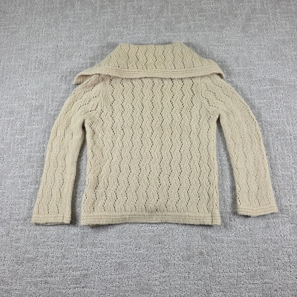 Free People Cream Pointelle Knit Wool Blend Cardigan Oversized Collar Small
